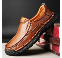 Men's PLUS SIZE Microfiber Leather Durable Non Slip Slip-On Comfy Outdoor Walking Shoes, Spring And Autumn