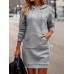 Pocket Front Hooded Dress, Casual Drawstring Long Sleeve Solid Dress, Women's Clothing