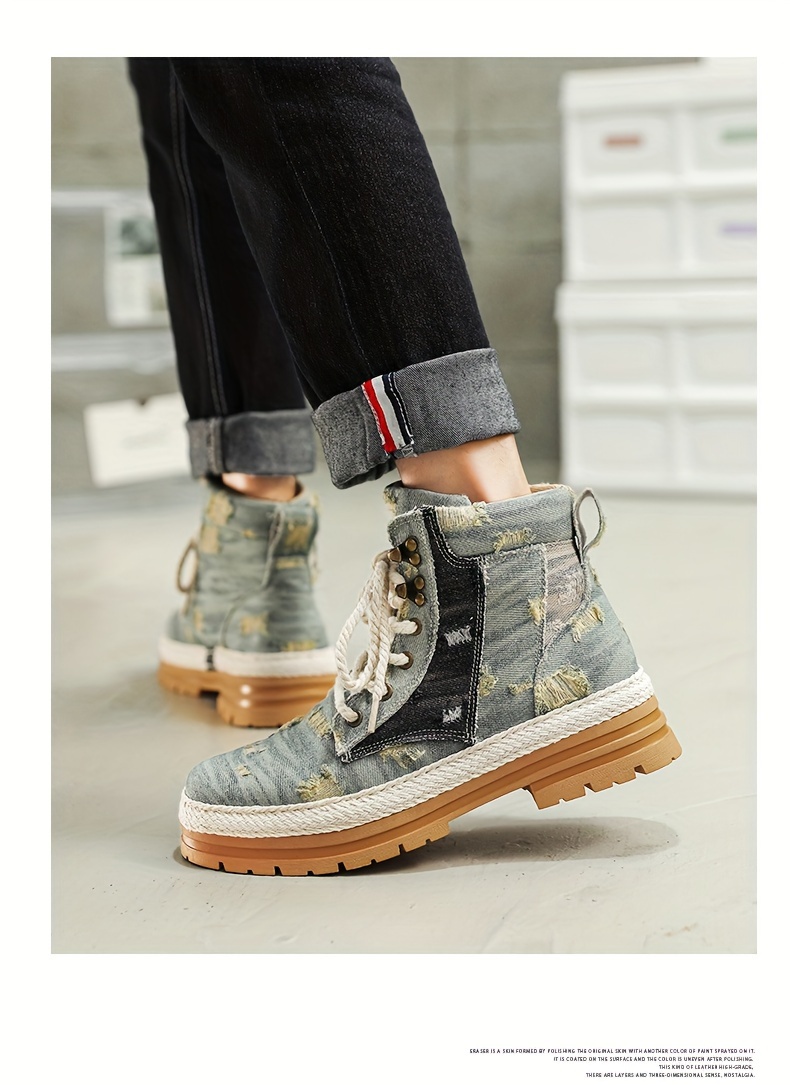 mens distressed design lace up boots casual walking shoes comfortable and breathable details 8